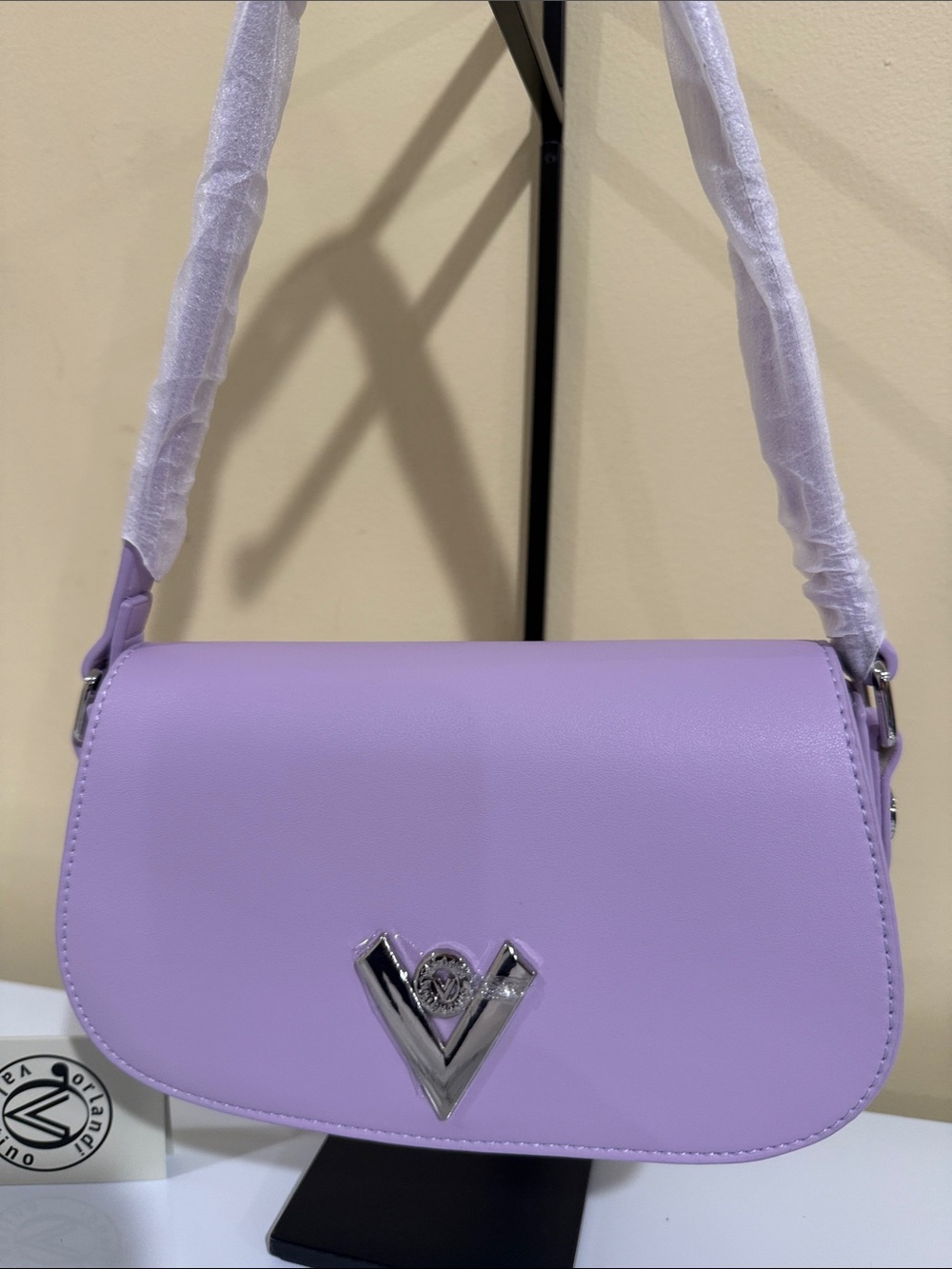 Valentino Orlandi Lavender-Style Shoulder Bag with Silver V Accent
